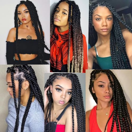 Kintama 360 Full Lace Jumbo Braided Wigs for Black Women 32inch Knotless Braiding Box Braids Wigs No Cornrow Long Jumbo Box Braided Wig With Baby Hair (T30, 32inch)