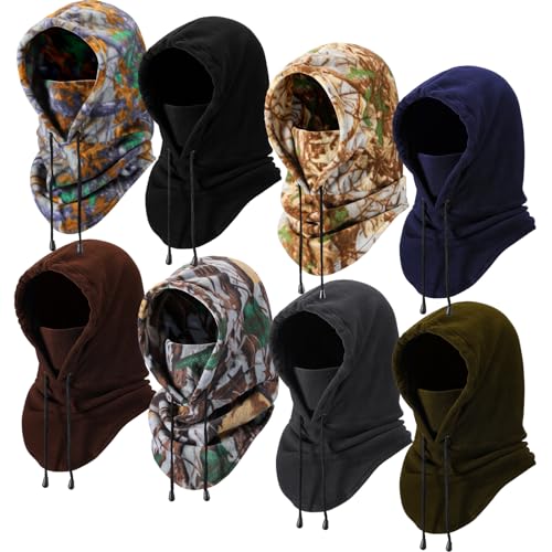 Suhine 8 Pcs Balaclava Warm Fleece Ski Mask Winter Hat with Neck Cover Windproof Face Covers for Men Women Outdoor Cold Weather Neck Warmer, 8 Styles