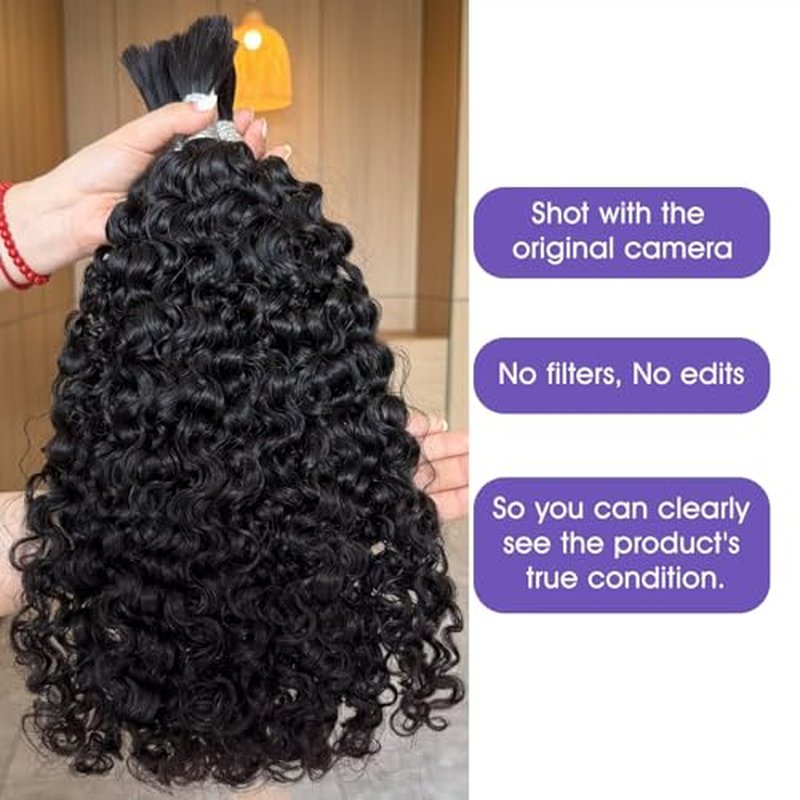 Lemoda Boho Human Braiding Hair Burmese Curly Bulk Human Hair Extensions For Bohemian Knotless Braids No Weft 14 14 14Inch 3Bundles/Lot 100g/1Bundle 1B Natural Black Salon-Quality