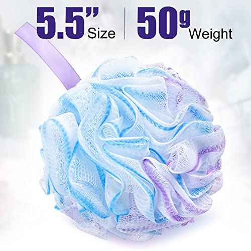 Shellwei 48 Pack Bath Sponge Shower Loofahs Bulk Pack 50g Soft Net Body Scrubber Shower Pouf Sponge Ball Body Mesh Pouf Exfoliating Bath Scrunchies for Men and Women