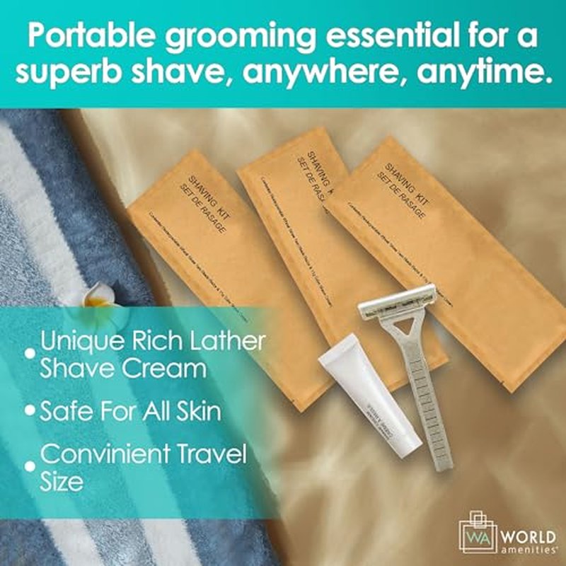 World Amenities Kraft Paper Shave Kit - Wheat Straw Dual Blade Safety Razor and Shave Cream Set (300 Pack)