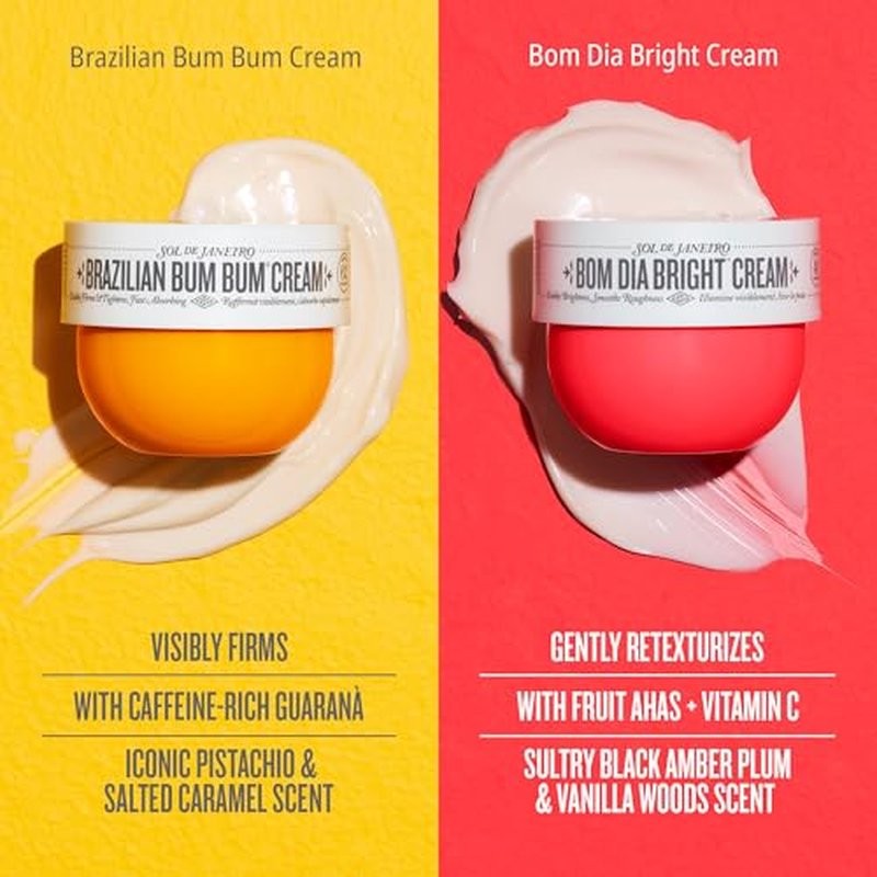Sol de Janeiro Mini Body Cream Trial Set - Travel Size Gift Set - Beauty Stocking Stuffers - Brazilian Bum Bum Cream & Bom Dia Bright Cream - 2 Piece Set 25 mL - $24 Value