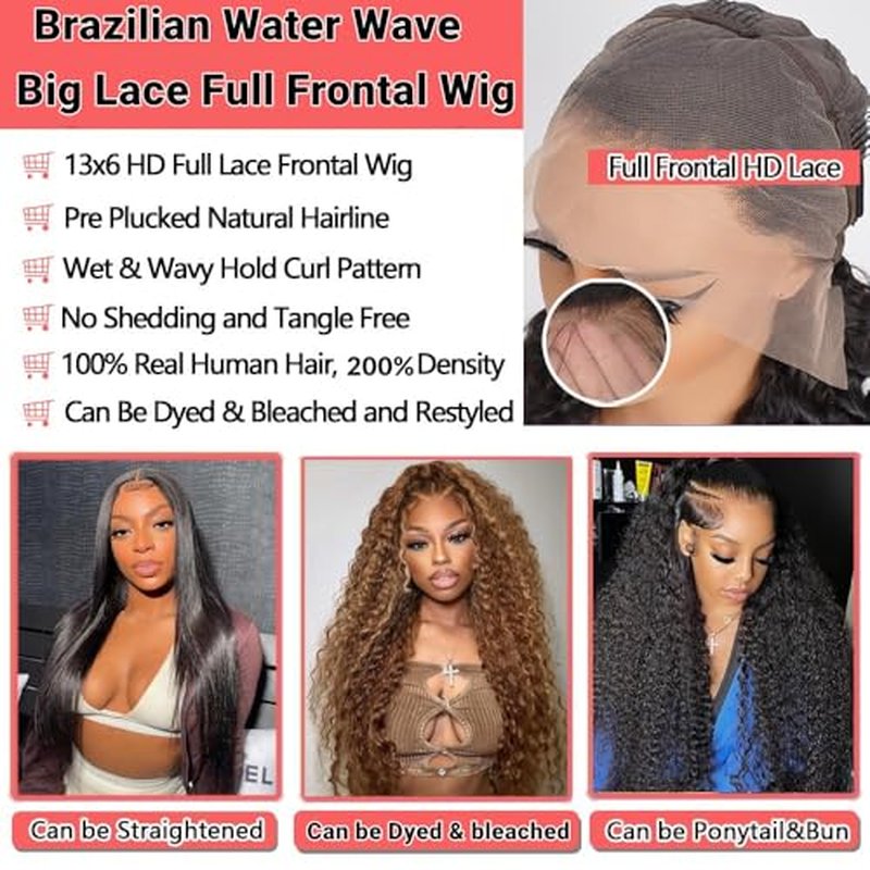 13x6 Lace Frontal Wigs Human Hair Water Wave 24 Inch Hd Transparent Lace Front Wigs Human Hair Water Wave Pre Plucked With Baby Hair Wet And Wavy 200 Density Natural Color
