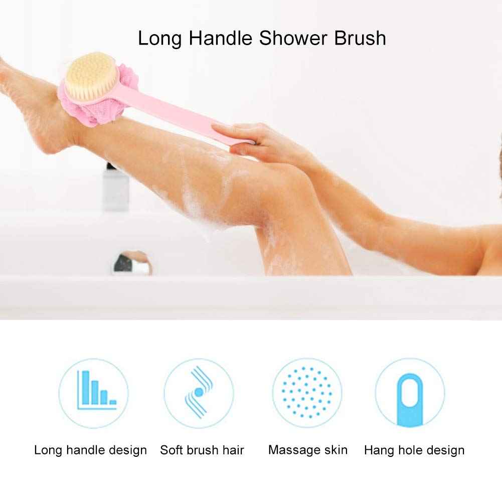 Shower Bath Brush with & Mesh Sponge, Back Scrubber with Curved Long Handle for Skin Exfoliating Bath Body Massage for Men and Women
