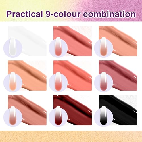 Gradient Painting Gel, 9 Colors Ombre Gel Nail Polish Include Almond Nude Black&White Sponging for Pigment Pat Kit Aura Nails, French Manicure DIY Terracotta Blush Set