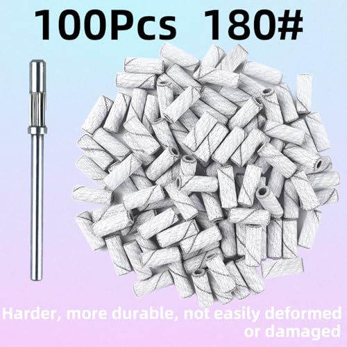 100 Pcs (180 Grit White) Small Sanding Bands Nail Drill Bit,Nail Drill Bits,Extreme Fine Grit Mini Sanding Band,Nail Bits,Upgrade 3.1mm Mandrel Bits,Professional Nail Drill Bit for Acrylic Nails