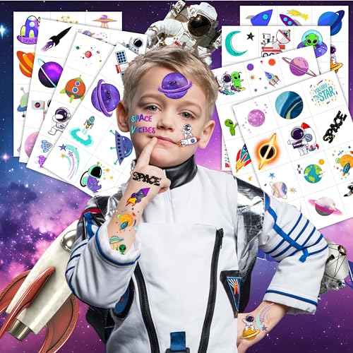 96PCS Galaxy Pre-Cut Temporary Tattoos for Kids - Outer Space Themed Birthday Party Supplies, Cute Stickers for Boys & Girls, Fun Party Favors, Classroom Prizes, Christmas Gifts