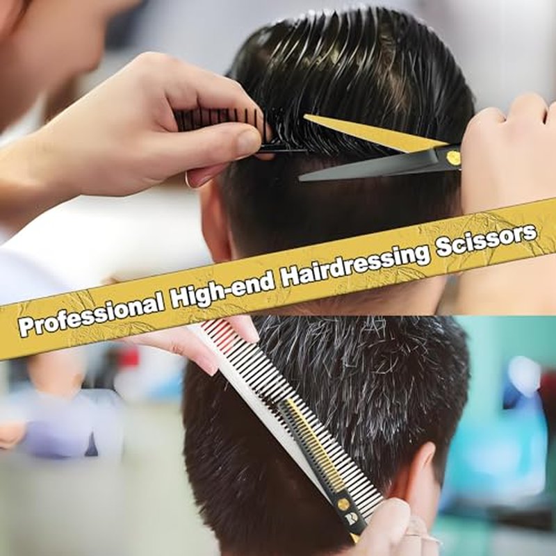 Professional Hair Cutting Shears Set,6 Inch Barber Hair Cutting Scissors Kit,Hairdressing Thinning Shears for Hair Cutting,Sharp Blades Haircut Scissors Kit for Women/Men/Kids (Rainbow) (Gold)