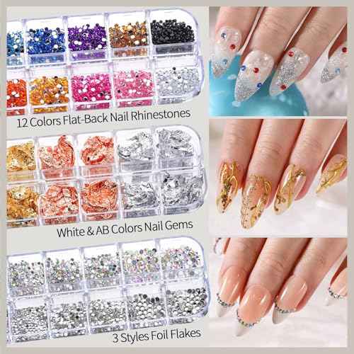 FANDAMEI Nail Art Kit, Nail Design Kit, Nail Brushes, Nail Decorations For Nail Art, Rhinestones For Nails, Nail Stickers, Pearl Chrome Nail Powder, Chrome Powder For Nails, Nail Design Tools