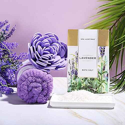 Spa Gift Basket, Spa Luxetique Lavender Spa Kit for Women - 12 Pcs Lavender Scented Spa Gift Set, Home Spa Set with Essential Oil, Bubble Bath, Bath Salts, Body Scrub, Mothers Day Gifts for Mom