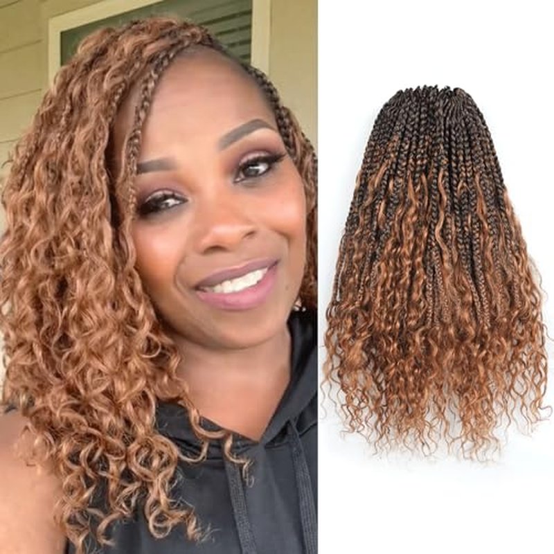 ToyoTress Boho Crochet Braids Human Hair - 12 Inch 8 Packs (96 Strands) Handmade Pre-Looped Crochet Hair For Black Women, Ombre Brown Pre-Twisted Short Bob Human Braiding Hair (12 Inch, T30-8P)