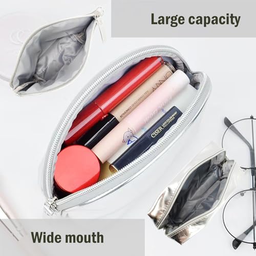 3pcs Make up Bag Set Travel Makeup Bags for Women Leather Cosmetic Bag Toiletry Organizer Bag Personalized Makeup Pouch Skincare Bag Silver