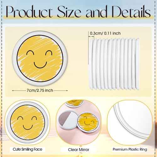 Geetery 30 Pcs Inspirational Smile Face Compact Mirrors Bulk Mini Pocket Mirrors Emoticon Gifts for Students Party Favors Yellow Portable Birthday Wedding Shower Party Supplies