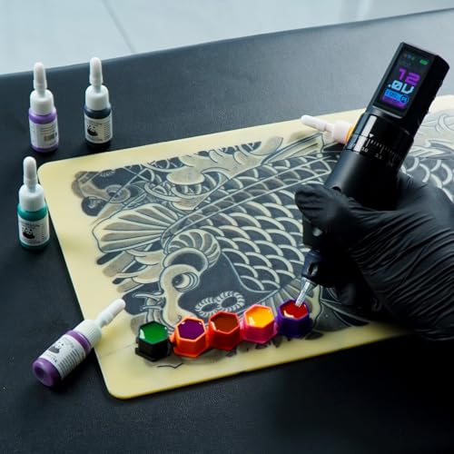 Complete Wireless Tattoo Gun Kit for Beginners | Rotary Tattoo Pen with 7 Adjustable Strokes | Rechargeable Cordless Battery | 20Pcs Tattoo Cartridge Needles Set