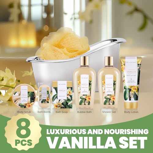 Gifts for Women, Spa Luxetique Spa Gift Baskets for Women, 8 Pcs Vanilla Bath Gift Sets, Vanilla Gift Baskets, Christmas Gifts