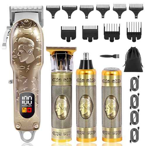 Professional Hair Clipper Set Men's Cordless Hair Clipper T-Shaped Blade Beard Trimmer Nose Hair Trimmer Electric Shaver Rechargeable Professional Hair Trimmer Set (Bronze)