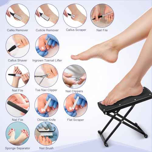 Gisafai 27 Pcs Pedicure Kit Professional Pedicure Tools Pedicure Foot Rest Foot Scrubber Dead Skin Remover Non Slip Pedicure Stand Foot Care Kit for Home Salon Care Men Women Foot Callus Remover