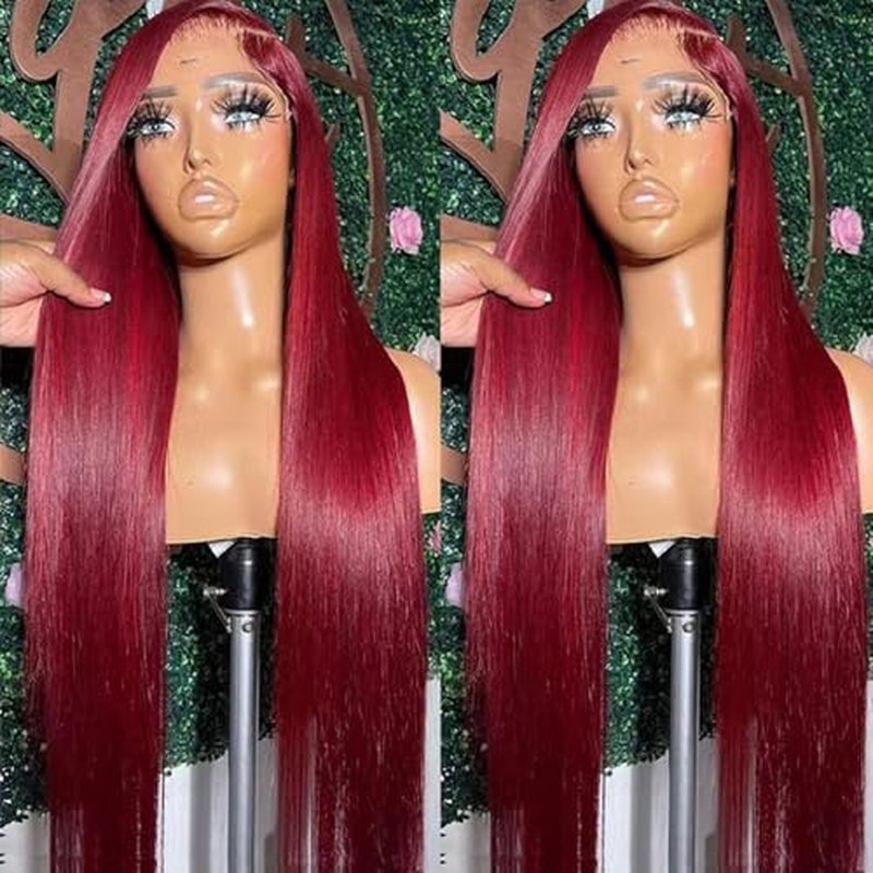 28 Inch 99J Burgundy Lace Front Wigs Human Hair 13x6 HD Transparent Straight Lace Front Wig Human Hairs Pre Plucked Burgundy Wig Red Wine Glueless Frontal Wigs Human Hair Wigs for Women