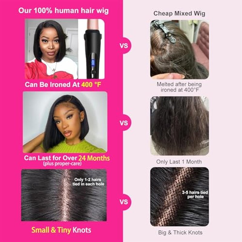 5x5 Wear and Go Glueless Bob Wig Human Hair HD Lace Closure Straight Bob Wig for Beginners 12 Inch Short Bob Glueless Wigs 220% Density Pre Cut Free Part for Women