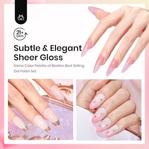 Beetles Dip Powder Nail Kit, 6 Colors Jelly Pink Nude Milky Translucent Powder Dipping Set for All Seasons, Manicure DIY Art at Home, No Need Nail Lamp Cured Gifts for Women