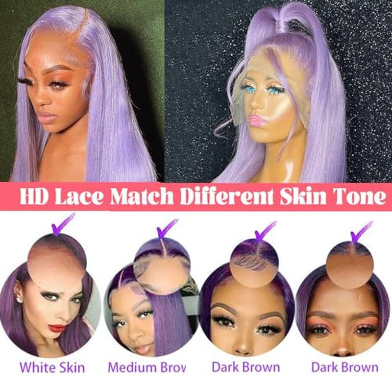 Purple Lace Front Wigs Human Hair 150% Density 13x4 HD Lilac Lace Front Wigs Human Hair with Baby Hair Wear and Go Straight Purple Wigs Pre Plucked Bleached Knots(Deep Purple Wigs with Five Gifts)