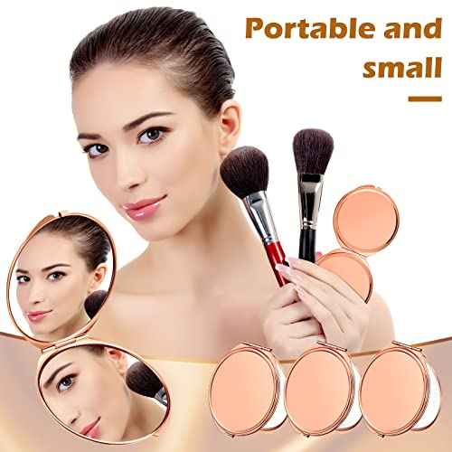 8 Pcs Rose Gold Compact Mirror Bulk, Metal Round Shell, 1x 2X Magnification Double Sided, Portable, Folding, Mini Travel Pocket Mirror for Women Girls Party Favor Bridesmaid