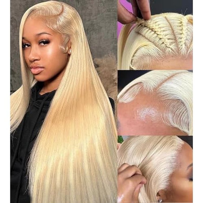 613 Lace Front Wig Human Hair 13x4 Transparent Blonde Lace Frontal Wigs 180% Density Straight Blonde Lace Front Wig Pre Plucked Glueless Wigs With Baby Hair (26 Inch)