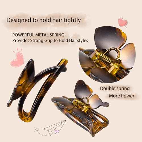Large Butterfly Hair Claw Clips, Hair Clips for Thick/Thin Curly Long Hair, Strong Hold Matte Nonslip Cute Hair Clips for Women/Girls, Neutral Claw Clips for Hair