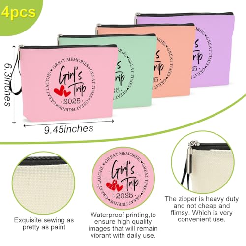 4Pcs Girls Trip Gifts Favors 2025 Weekend Bag Makeup Bag Weekender Bags for Women Sisters Niece Cosmetic Bag Zipper Pouch Wedding Bachelorette Party
