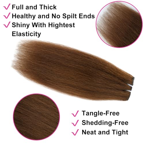 Brown Yaki Straight Clip ins for Black Women Full Head unprocessed Brazilian Remy Human Hair Extensions 22 Inch Seamless Clip ins Human Hair with 20Clips Double Weft 100g Natural Black