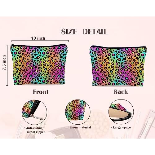 Colorful Neon Leopard Print Rainbow Makeup Bag Cosmetic Bag Zipper Pouch Toiletry Bags,Leopard Print Gifts for Women Teen Girls