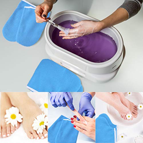 Paraffin Wax Mitts for Hand and Feet Paraffin Mitts and Booties Terry Cloth Booties Essential Oil Gloves for Hand Foot Care Spa Pedicure Thermal Treatment Wax Accessories(Blue)