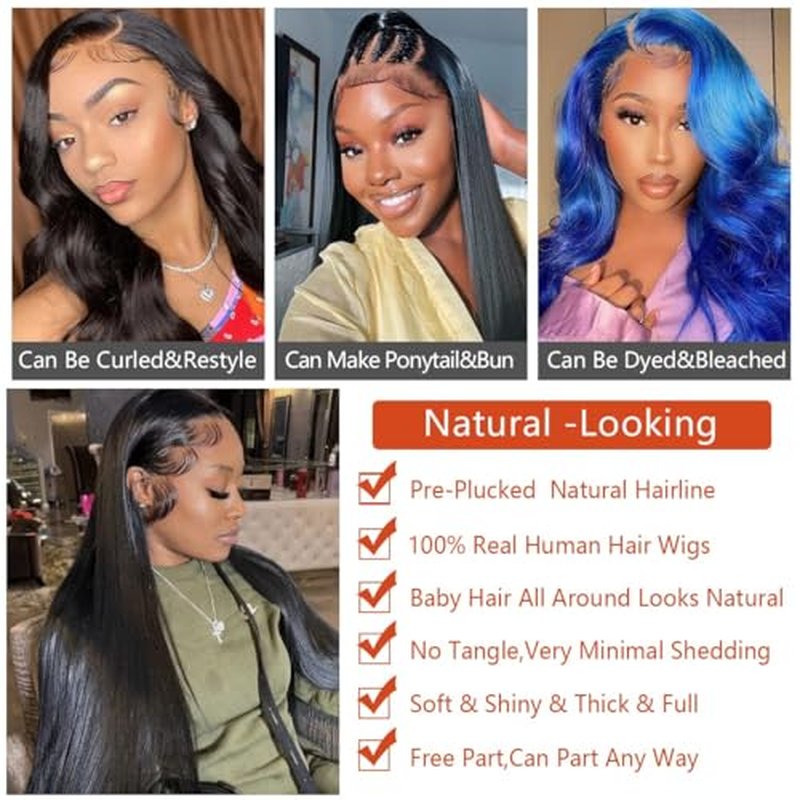 30 Inch 13x6 Lace Front Wigs Human Hair Pre Plucked HD Frontal Wigs Human Hair with Baby Hair Straight Glueless Wigs Human Hair for Women 180% Density