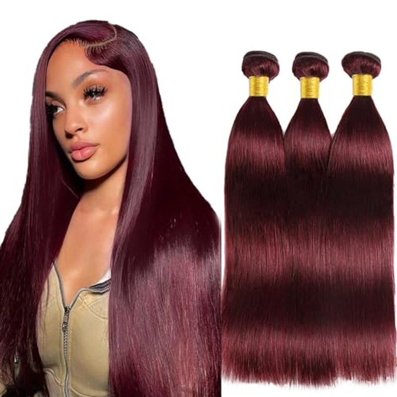 99j Burgundy Bundles Human Hair Straight Bundles Human Hair 34 34 34 Inch Wine Red Brazilian Hair 3 Bundle Unprocessed Virgin Remy Hair Extensions 50 Gram Per Bundle For Black Women
