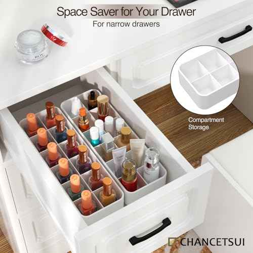 Organizer Holder for Lipstick Nail Polish: Lip Gloss Makeup Storage Drawer Organizers, Vanity Small Perfume Rack Plastic Tray Lipgloss Mascara Holders Stand Cosmetic Display Case 24 Spaces, White