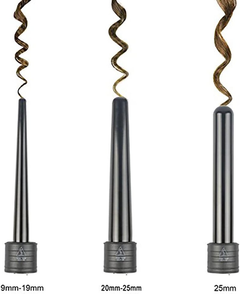 Tourmaline 3-in-1 Curling Wand Set | Interchangeable Ceramic Barrels & Heat Resistant Glove - Black