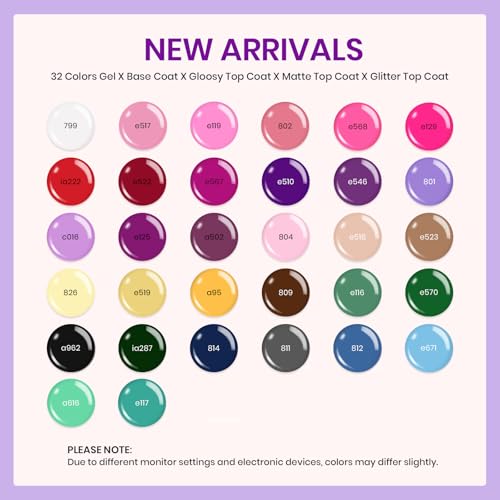 beetles Gel Polish Fall Gel Nail Polish Set Purple Orange Red Brown Black White Blue Nude Green 32 Colors All Seasons Kit with Base Glossy Matte Glitter Top Coat Gifts for Women Fingertips Canvas