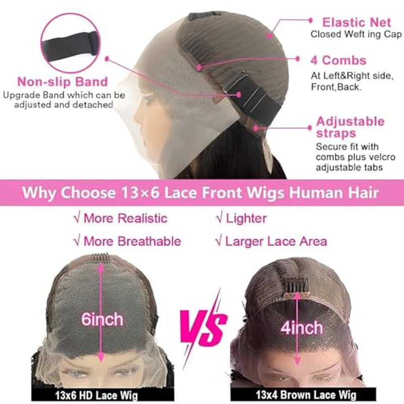 26 Inch 13x6 Deep Wave Lace Front Wigs Human Hair 200 Density 13x6 HD Lace Front Wigs Human Hair Pre Plucked Deep Curly Glueless Wig 100% Virgin Human Hair Lace Front Wigs for Women