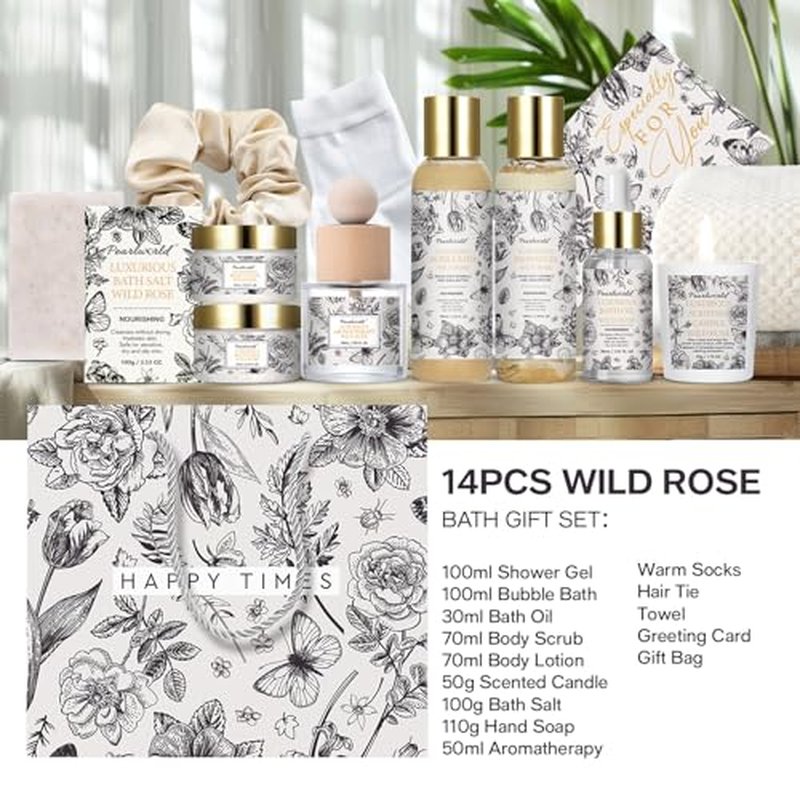 Spa Gift Set for Women- Luxury Rose 14 Pcs Bath Set, Home Spa Kit, Christmas Gift for Women, Birthday Gifts