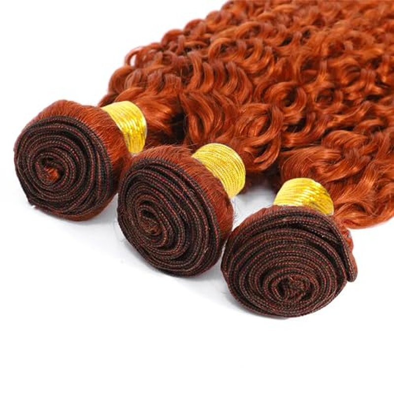 Color 350 Bundle Ginger Curly Wave Human Hair Bundles 8A Grade Color 350 Kinky Curly 3 Bundles 26 28 30 Inch Ginger Orange Bundle Hair Extensions 300G