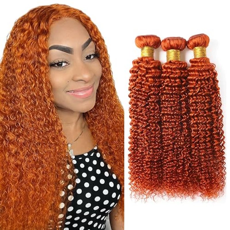 Color 350 Bundle Ginger Curly Wave Human Hair Bundles 8A Grade Color 350 Kinky Curly 3 Bundles 26 28 30 Inch Ginger Orange Bundle Hair Extensions 300G