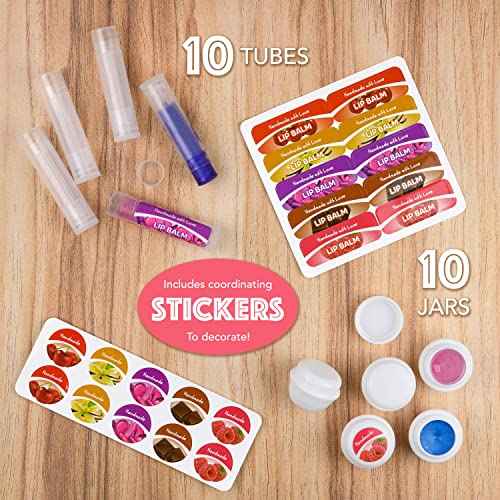 KEFF 51Pcs Lip Balm Making Kit - DIY Set for Natural Ingredients - Make Your Own Lip Gloss & Lip Balm for Kids Makeup Kit with Beeswax, Shea Butter, Flavor Oils, Mica Color Powders