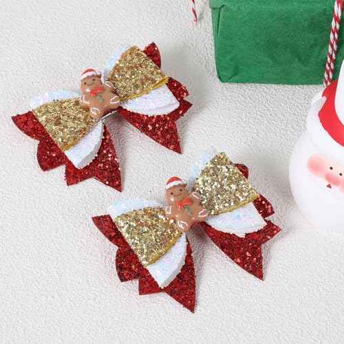 Glitter Christmas Hair Bows 3.5'' Girls Sparkly Cute Christmas Gingerbread Man Hair Clips Barrette Alligator Hairpins Kids Christmas Party Dress Decor Accessory Xmas Gift