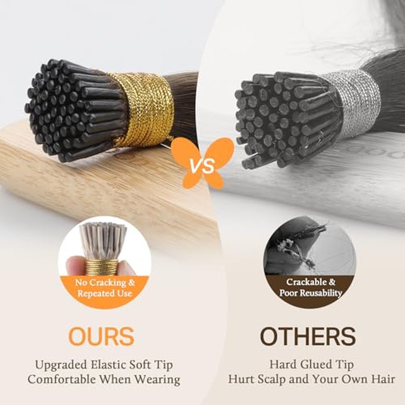 DOORES I Tip Human Hair Extensions, 100g, 22 Inch Balayage Dark Brown to Chestnut Brown, Cold Fusion Remy Hair Extensions