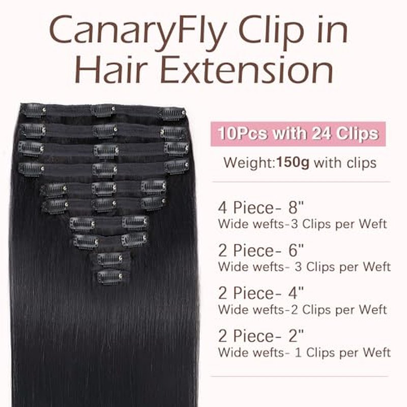 Clip in Hair Extensions for Black Women Seamless Clip in Hair Extensions 100% Unprocessed Full Head Brazilian Virgin Straight Human Hair Natural Black Color,10/Pcs with 24Clips,150 Gram (22inch)