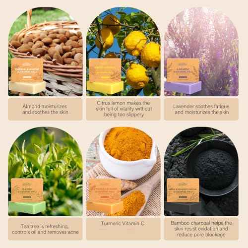 POP MODERN.C Natural Soap Bar Gift Set Body Wash Soap Bars Organic Soaps For Women & Men Lavender, Tea Tree, Lemongrass Orange, Oatmeal Almond, Green Tea Bamboo Charcoal, Turmeric 6x3.5oz