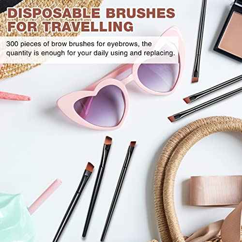 300 Pcs Disposable Eye Brow Brush Multifunction Eyebrow Cosmetic Brushes for Eyebrows Portable Angled Professional Brow Tint Esthetician Supplies Bulk(Black)