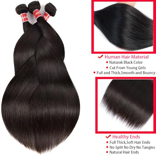 Straight Human Hair Bundles 12A 100% Unprocessed Brazilian Virgin Hair Weave 3 Bundles Deals 18 20 22 Inch Natural Black Bundles