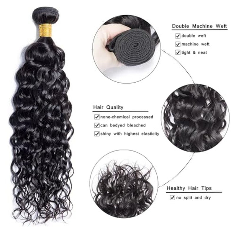 30 32 34 inch #1B Water Wave Bundles Natural Black Color Water Wave Human Hair Bundles Wet and Wavy Human Hair Bundle