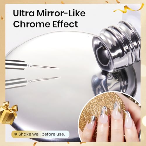 Beetles Metallic Gel Nail Polish Liner Set Silver Bronze Gold 2pcs Gel Liner Nail Art Chrome 3D High-Gloss Effect for Nail Paint Design with Thin Brush DIY French Manicure Curing Requires at Home